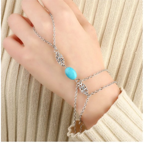 New Beautiful Silver Blue Finger Bracelet. - Picture 3 of 5